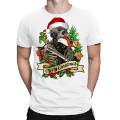 Merry Christmas Skeleton With Black Cat T-Shirt