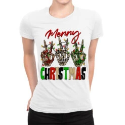 Merry Christmas Skeleton Hands Ladies Fitted T-Shirt