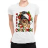 Merry Christmas Skeleton Messy Bun Ladies Fitted T-Shirt