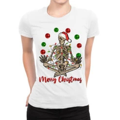 Merry Christmas Skeleton Ladies Fitted T-Shirt