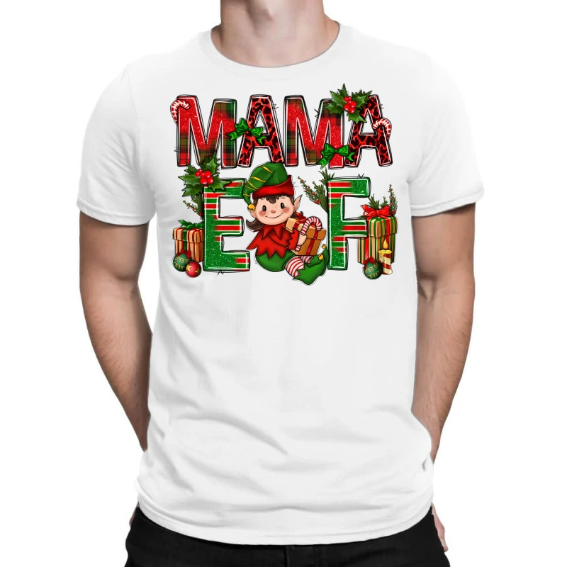 Mama Elf With Gift Christmas T-Shirt 1 Mama Elf With Gift Christmas T-Shirt