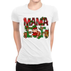 Mama Elf With Gift Christmas Ladies Fitted T-Shirt