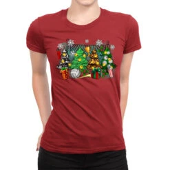 Christmas Trees With Volleyball Ladies Fitted T-Shirt