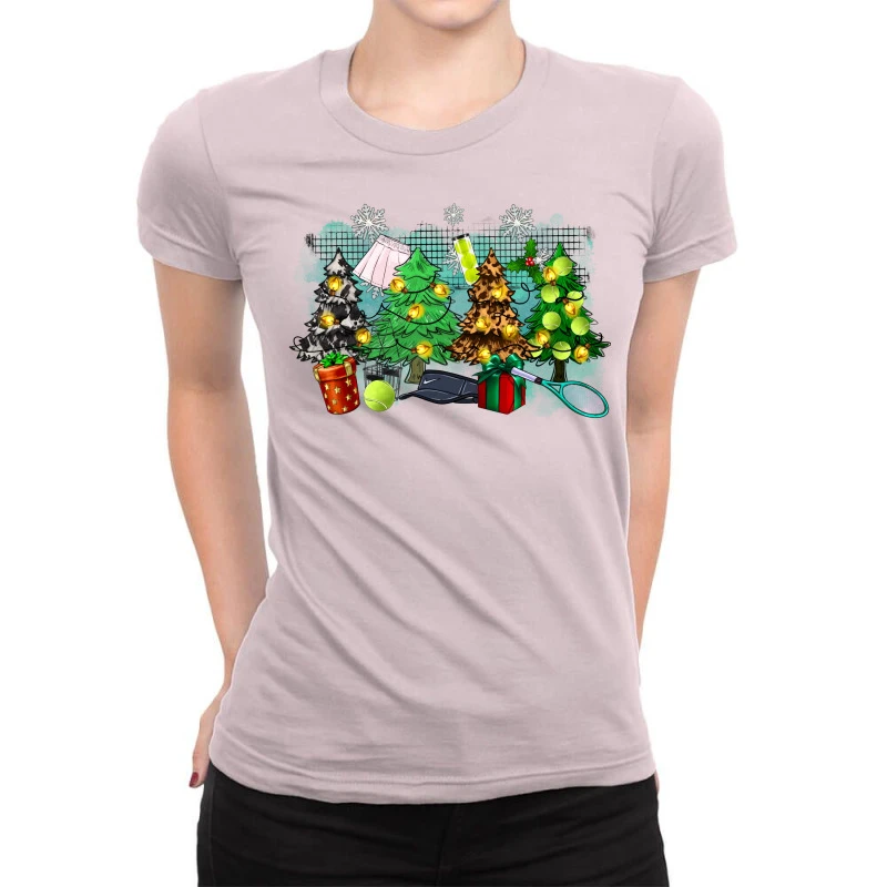Christmas Trees With Tennis Ladies Fitted T-Shirt 1 Christmas Trees With Tennis Ladies Fitted T-Shirt