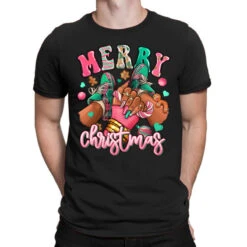 Pink Merry Christmas Black Girl Sneakers T-Shirt