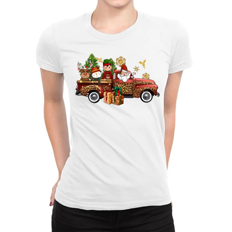 Christmas Truck Elf Santa Snowman Reindeer Ladies Fitted T-Shirt 1 Christmas Truck Elf Santa Snowman Reindeer Ladies Fitted T-Shirt