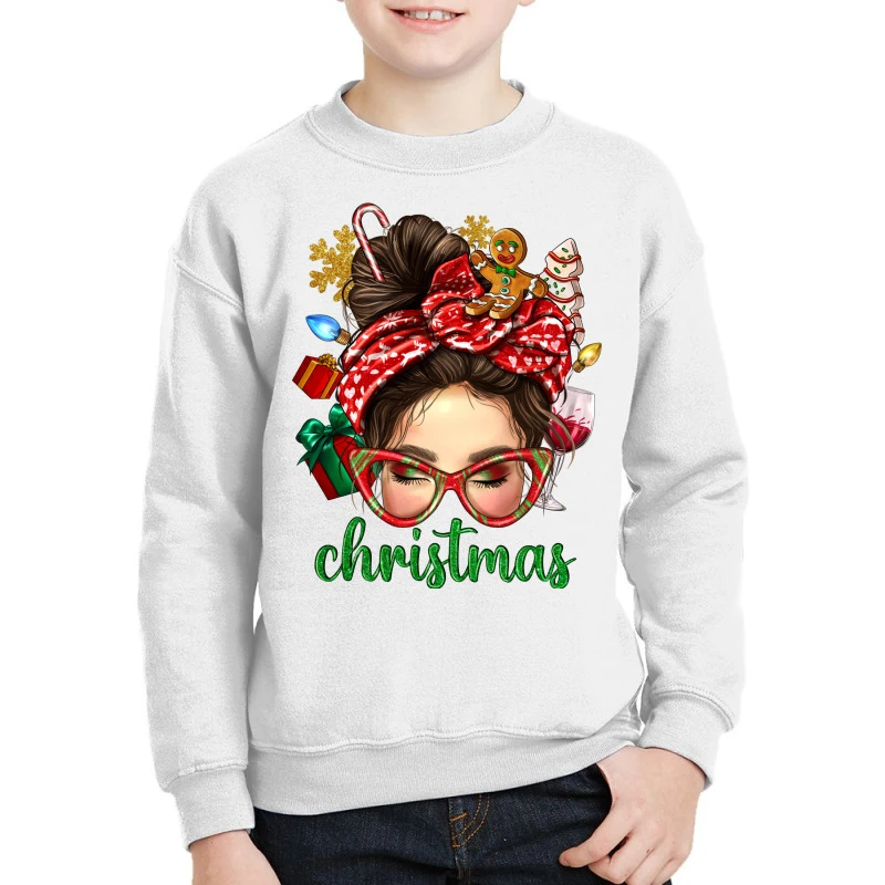 Christmas Messy Bun With Gingerbread Man Youth Sweatshirt 1 Christmas Messy Bun With Gingerbread Man Youth Sweatshirt