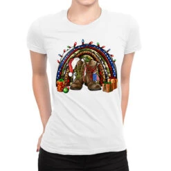Army Christmas Rainbow Ladies Fitted T-Shirt