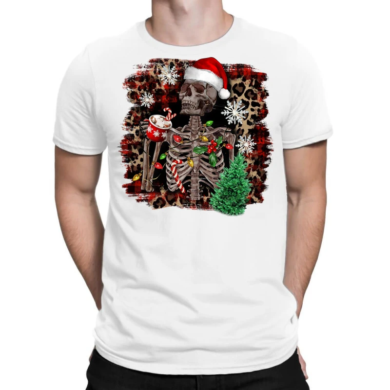 Skeleton With Coffee Cup Christmas T-Shirt 1 Skeleton With Coffee Cup Christmas T-Shirt
