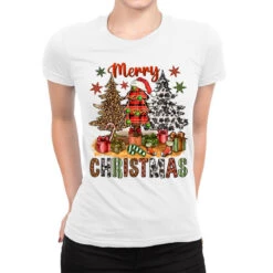 Merry Christmas With Western Trees Ladies Fitted T-Shirt