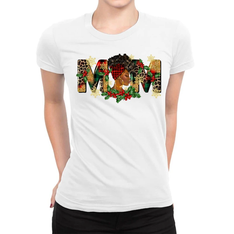 Afro Woman Christmas Mom Ladies Fitted T-Shirt 1 Afro Woman Christmas Mom Ladies Fitted T-Shirt