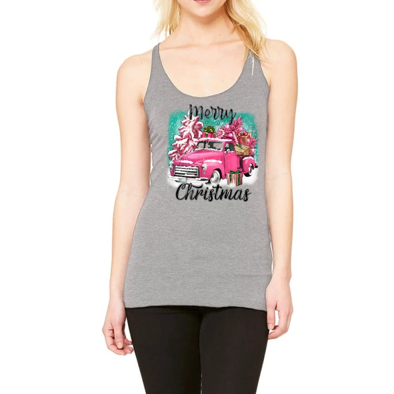Pink Merry Christmas Truck Racerback Tank 1 Pink Merry Christmas Truck Racerback Tank