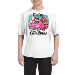 Pink Merry Christmas Truck Youth Tee