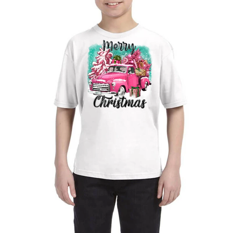 Pink Merry Christmas Truck Youth Tee 1 Pink Merry Christmas Truck Youth Tee