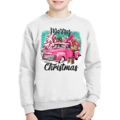 Pink Merry Christmas Truck Youth Sweatshirt
