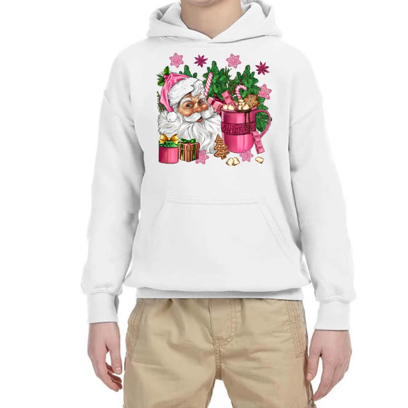 Pink Christmas Hot Chocolate Coffee Cup With Santa Youth Hoodie 1 Pink Christmas Hot Chocolate Coffee Cup With Santa Youth Hoodie