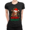 Merry And Bright Cow With Christmas Lights Ladies Fitted T-Shirt