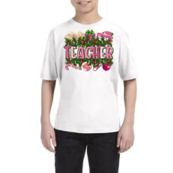 Pink Christmas Teacher Youth Tee