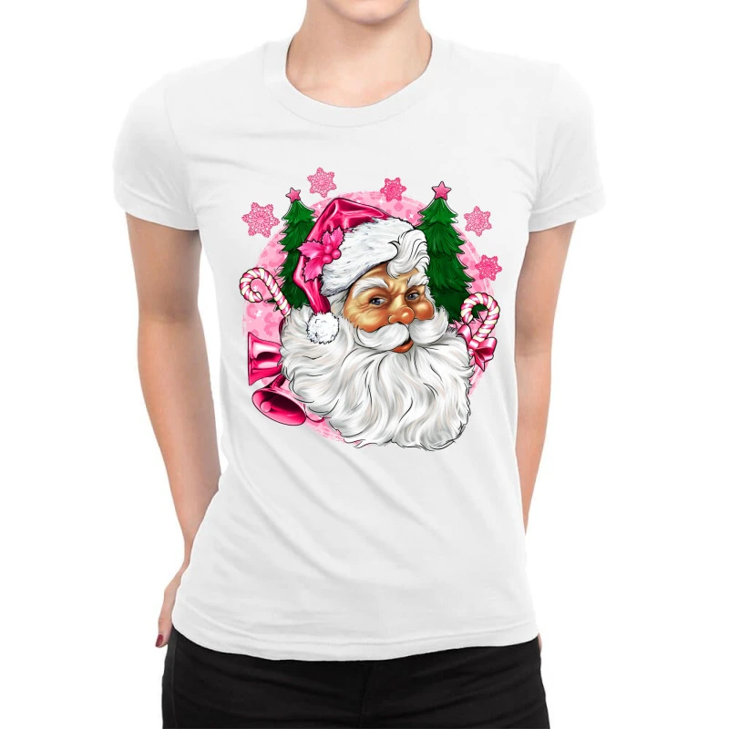 Pink Christmas Santa Claus Ladies Fitted T-Shirt 1 Pink Christmas Santa Claus Ladies Fitted T-Shirt