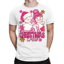 Pink Christmas Crew Snowman T-Shirt