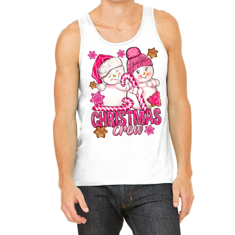 Pink Christmas Crew Snowman Tank Top 1 Pink Christmas Crew Snowman Tank Top