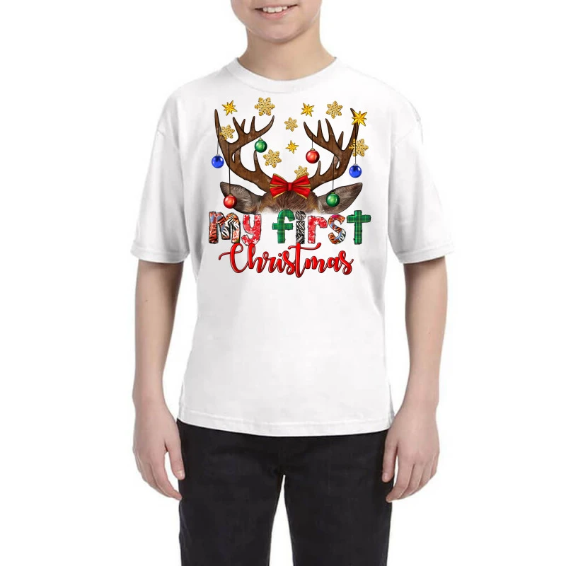 My First Christmas With Reindeer Youth Tee 1 My First Christmas With Reindeer Youth Tee