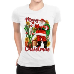 Merry Christmas With Santa Ladies Fitted T-Shirt
