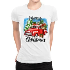Merry Christmas Truck Ladies Fitted T-Shirt
