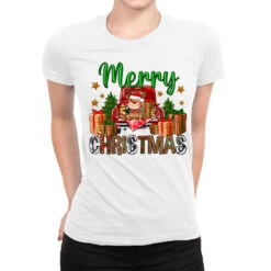 Merry Christmas With Truck Ladies Fitted T-Shirt