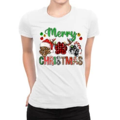 Merry Christmas Paws Ladies Fitted T-Shirt