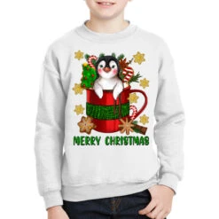 Merry Christmas Hot Chocolate Coffee Cup With Cute Youth Sweatshirt