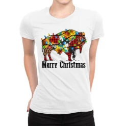 Merry Christmas Bison Ladies Fitted T-Shirt
