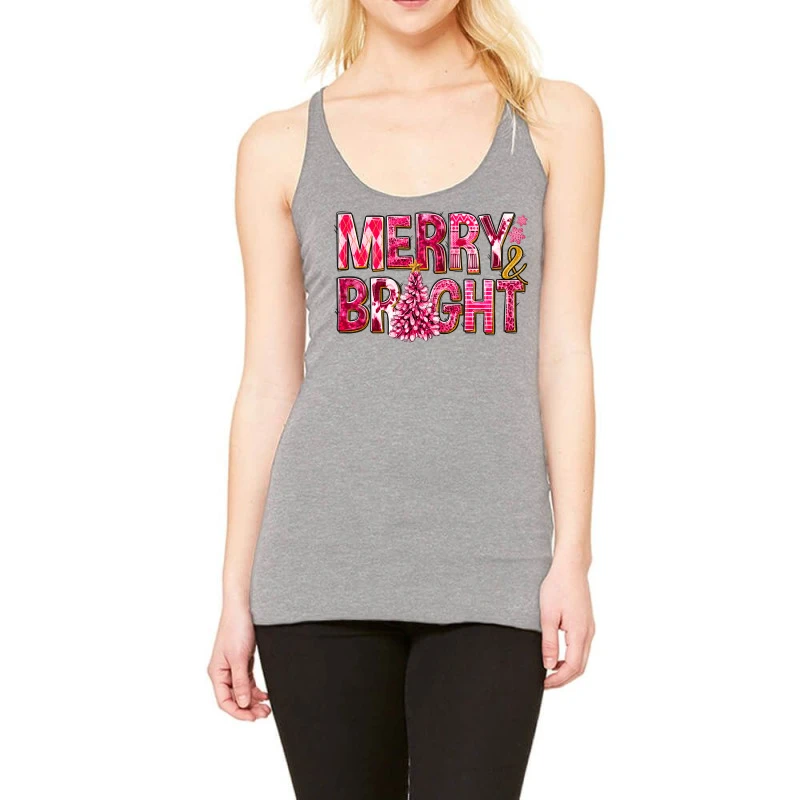 Merry And Bright Pink Christmas Racerback Tank 1 Merry And Bright Pink Christmas Racerback Tank