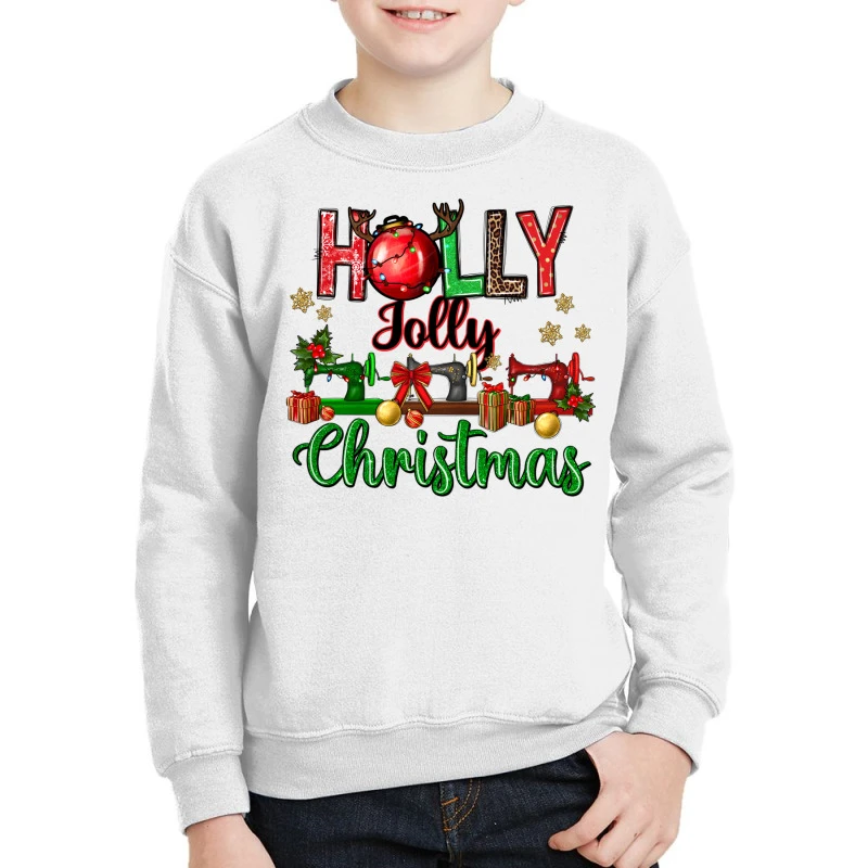 Holly Jolly Christmas Sewing Machines Youth Sweatshirt 1 Holly Jolly Christmas Sewing Machines Youth Sweatshirt
