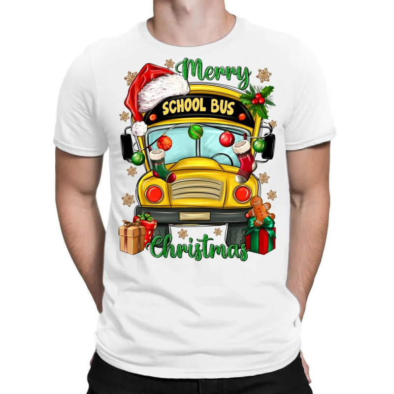 Merry Christmas School Bus And Gift Boxes T-Shirt 1 Merry Christmas School Bus And Gift Boxes T-Shirt
