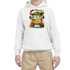 Merry Christmas School Bus And Gift Boxes Youth Hoodie