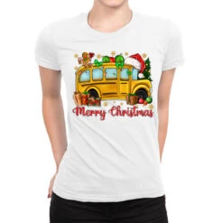 Merry Christmas School Bus Ladies Fitted T-Shirt