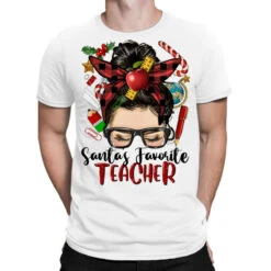 Messy Bun Christmas Teacher T-Shirt