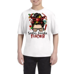 Messy Bun Christmas Teacher Youth Tee