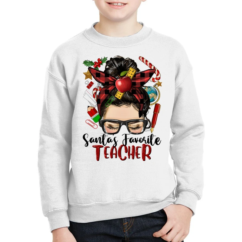 Messy Bun Christmas Teacher Youth Sweatshirt 1 Messy Bun Christmas Teacher Youth Sweatshirt