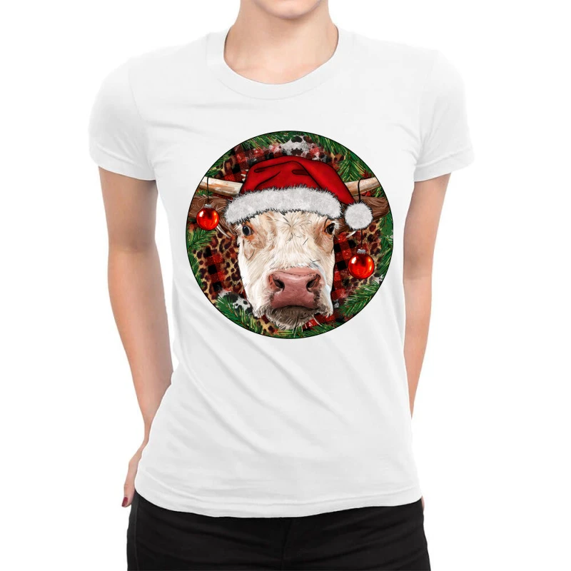 Hereford Cow Christmas Ladies Fitted T-Shirt 1 Hereford Cow Christmas Ladies Fitted T-Shirt