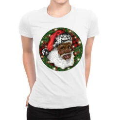 African American Santa Christmas Ladies Fitted T-Shirt