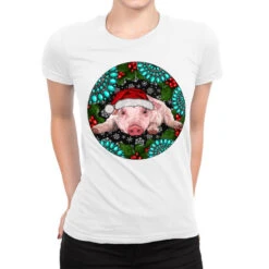 Baby Pig Christmas Ladies Fitted T-Shirt
