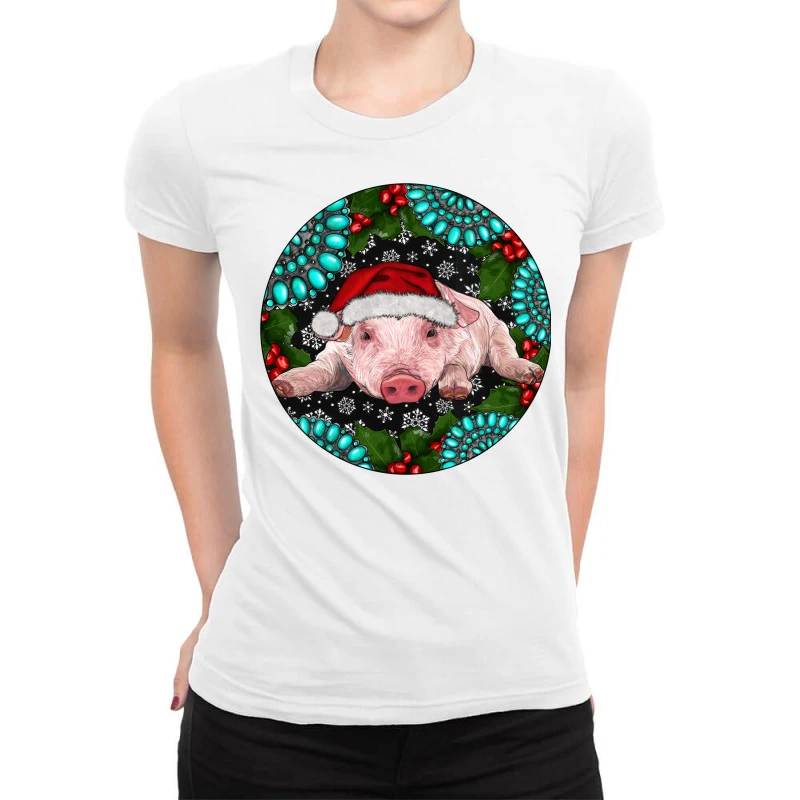 Baby Pig Christmas Ladies Fitted T-Shirt 1 Baby Pig Christmas Ladies Fitted T-Shirt
