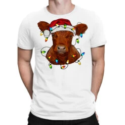 Christmas Baby Red Angus Calf With Lights T-Shirt