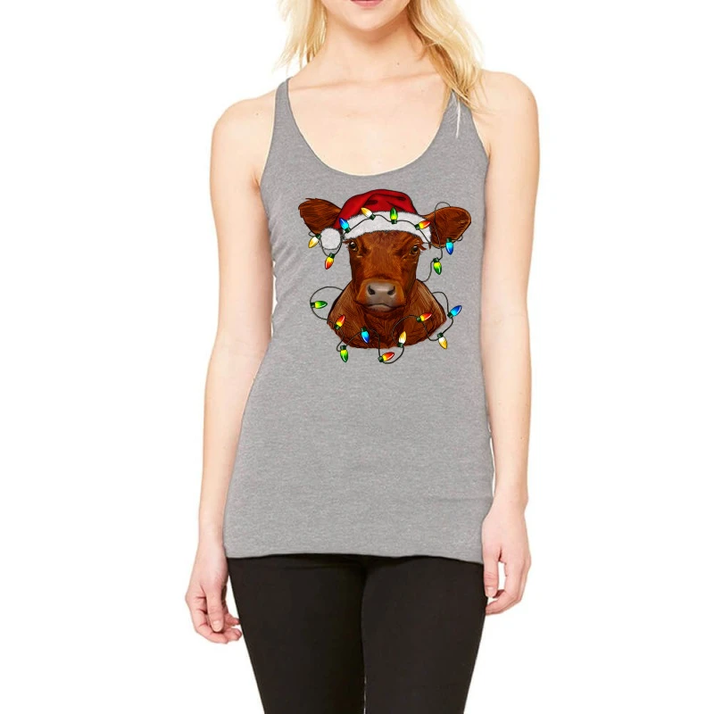 Christmas Baby Red Angus Calf With Lights Racerback Tank 1 Christmas Baby Red Angus Calf With Lights Racerback Tank