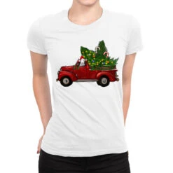 Christmas Farm Truck With Baby Sheep Ladies Fitted T-Shirt