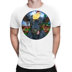 Black Angus Cattle With Santa Chick Christmas T-Shirt