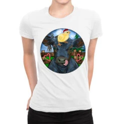 Black Angus Cattle With Santa Chick Christmas Ladies Fitted T-Shirt