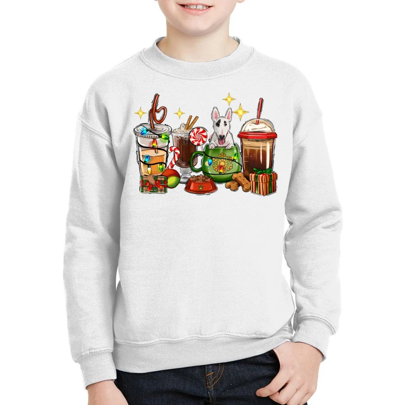 Christmas Coffee Cups With Bull Terrier Youth Sweatshirt 1 Christmas Coffee Cups With Bull Terrier Youth Sweatshirt